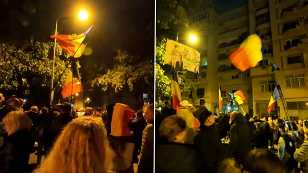 A 19-a noapte de proteste în fața Arestului Central, unde este închis Călin Georgescu. Susținătorii scandează „Nu cedăm!” și „Nicușor, trădător!”