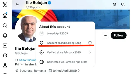 Echipa de comunicare a premierului l-a pierdut pe Ilie Bolojan prin lume. Contul oficial al premierului României - localizat în Hong Kong