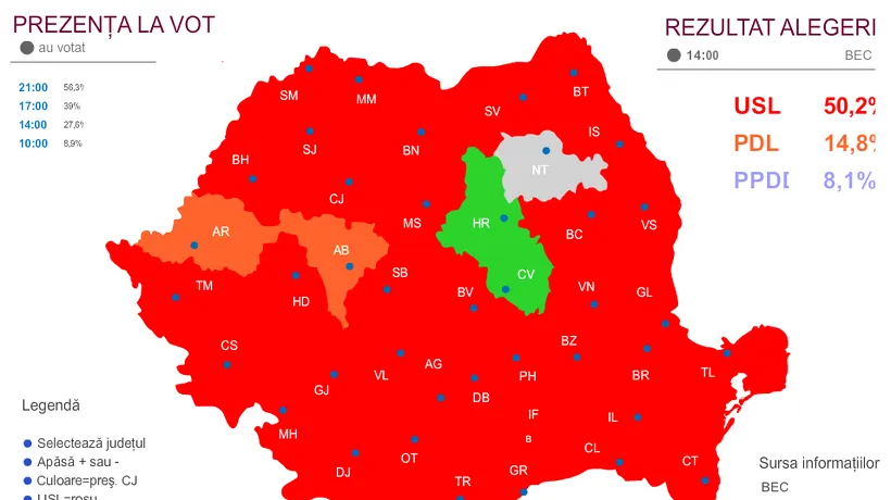 ALEGERI LOCALE 2012. REZULTATE DIN ORAȘUL TĂU - HARTA INTERACTIVĂ a ALEGERILOR pe GANDUL.INFO