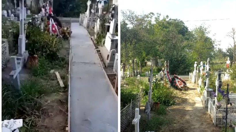 Scandal monstru după ce un preot din Vrancea a turnat beton peste mormintele din cimitir ca să facă „pietonală”