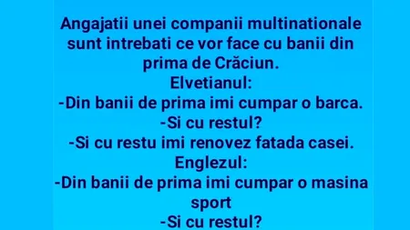 Bancul de vineri | Ce fac corporatiștii cu prima de Crăciun, de fapt