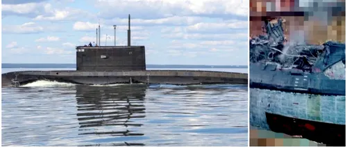FOTO | Cum arată, de fapt, submarinul rusesc de 300 mil. de dolari după ce a fost lovit de Ucraina în Sevastopol. Rușii au spus că poate fi reparat