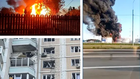 Atac masiv cu peste 500 de drone ucrainene asupra Rusiei. Explozii în Moscova la depozitul Transneft. Sunt cel puțin 3 morți și blocuri avariate