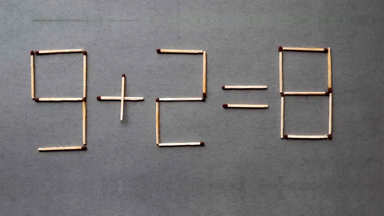 TEST IQ exclusiv pentru genii | Mutați un singur chibrit pentru a rezolva egalitatea: 9+2=8
