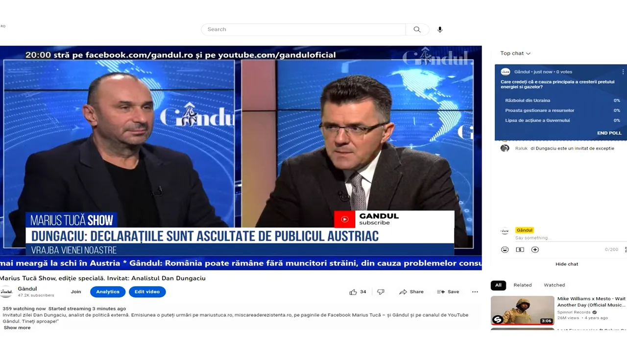 Poll Marius Tucă Show: „Care credeți că este cauza principală a creșterii prețului energiei și al gazelor?”. Au existat trei variante de răspuns