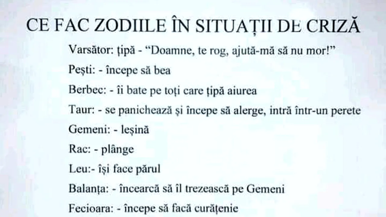 BANCUL ZILEI | Ce fac zodiile în situații de criză