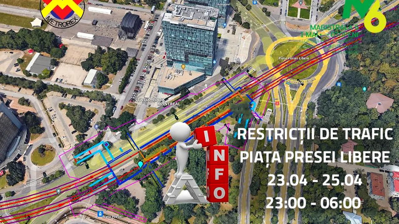 Restricții temporare de TRAFIC în Pasajul Piața Presei, București. Lucrări topografice pentru METROU