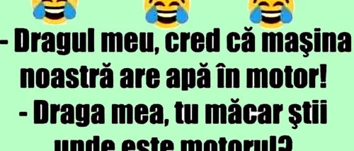 BANCUL ZILEI | Dragul meu, cred că mașina noastră are apă la motor