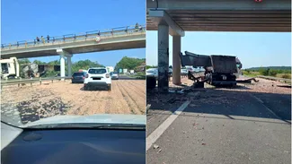 Trafic deviat pe A1 București-Pitești, după ce un camion a lovit un picior de pod. Coloana de mașini se întinde pe 14 kilometri
