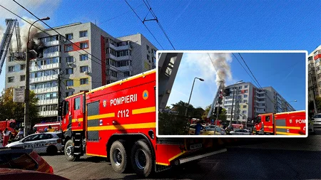 Explozie într-un BLOC din București. Pompierii intervin pentru stingerea incendiului