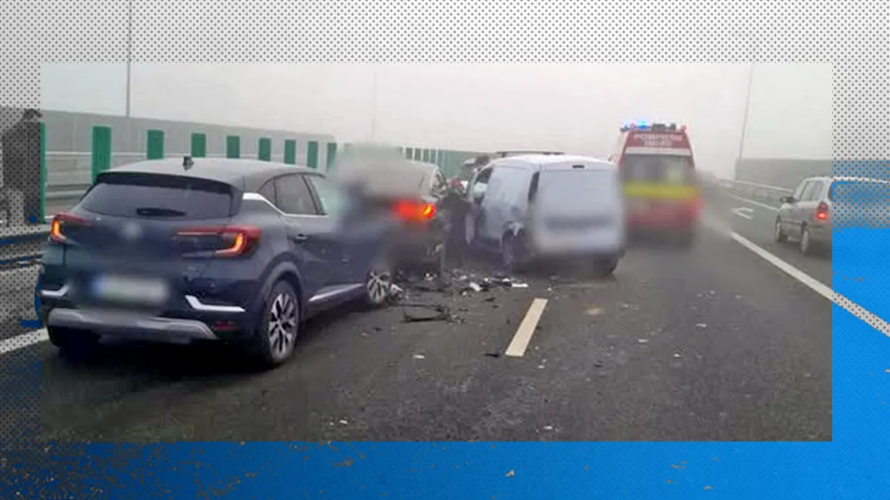Un șofer a oprit brusc pe A0, lângă București, și a provocat un CARAMBOL cu opt mașini
