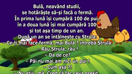 Bancul de azi | Bulă își face fermă de pui