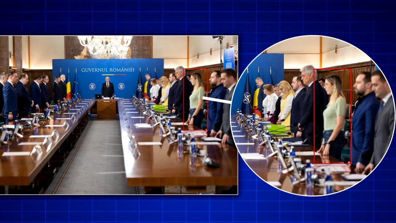 Ministra Diana Buzoianu, în blugi și tricou la momentul de reculegere pentru Mircea Lucescu, de la Guvern