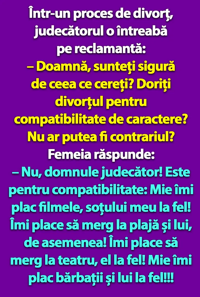 Bancul de vineri | DIVORȚ pentru „compatibilitate de caractere”