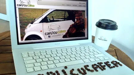 Radu și Andreea se plimbă cu o mașină prin oraș și vând cafeaua pe care o prepară în fața clienților