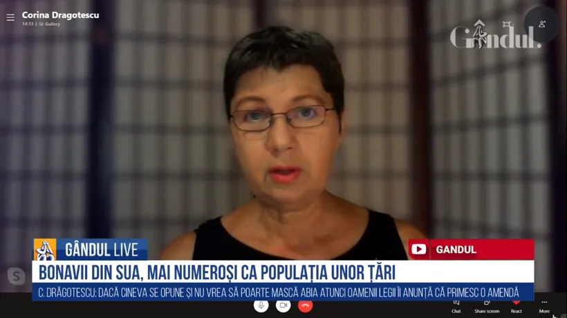 GÂNDUL LIVE. Corina Drăgotescu, jurnalist român stabilit în SUA: Eu cred în existența COVID, dar politicienii nu îi pot ignora pe cei care nu cred | VIDEO