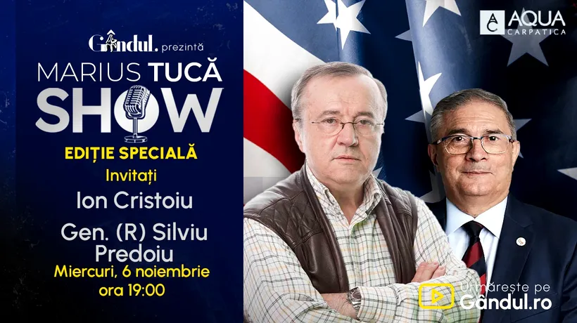 Marius Tucă Show începe miercuri, 6 noiembrie, de la ora 19.00, live pe Gândul. EDIȚIE SPECIALĂ - Alegerile din Statele Unite ale Americii