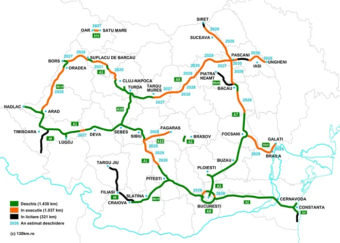 Harta autostrăzilor din România - Foto: Facebook/Autostrada Moldovei A7