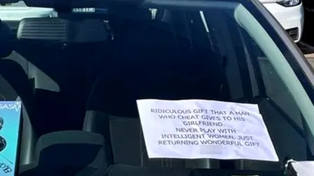 Răzbunarea genială a unei tinere pe ex-iubitul infidel. Ce obiect și ce mesaj i-a lipit de parbriz: „Nu te pune cu femeile inteligente”