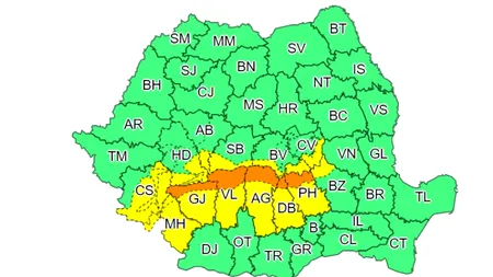 Cod portocaliu de ninsori abundente și viscol la munte. Mai multe județe sub cod galben de ploi și vânt