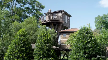 Miliardarul care și-a construit o casă în copac în valoare de 400.000 de euro. Are trei etaje, bar și vitralii