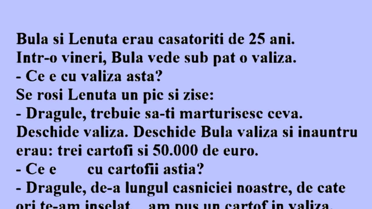 BANC | Bulă și Lenuța erau căsătoriți de 25 de ani