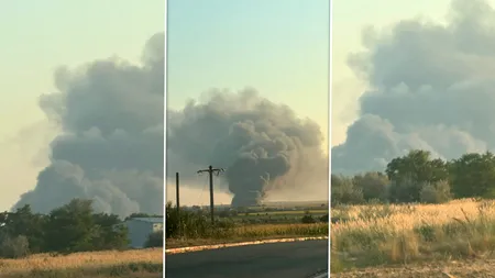Incendiu puternic pe drumul spre mare. Norul de fum vizibil de pe Autostrada Soarelui, aproape de litoral