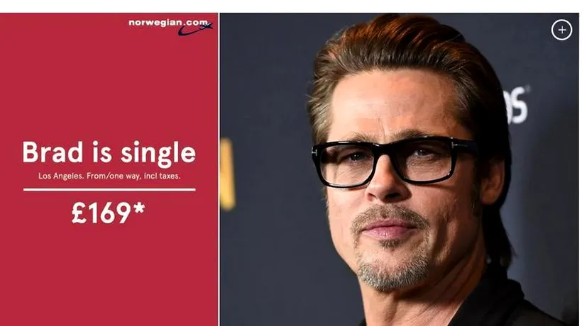 „Brad Pitt este singur. Reclama cu care o companie aeriană își promovează cursa către Los Angeles