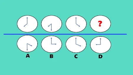 Test IQ cu 4 variante de răspuns | Care ceas completează seria din imagine?