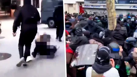 Violențe extreme la protestele elevilor din Franța: o polițistă a fost trântită la pământ și lovită cu picioarele de tinerii manifestanți. „Omorâți-o”