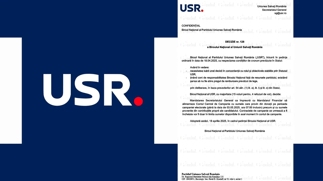 DOCUMENT. Decizie luată de USR în Biroul Național despre banii de campanie pentru Lasconi. Ce au hotărât liderii partidului