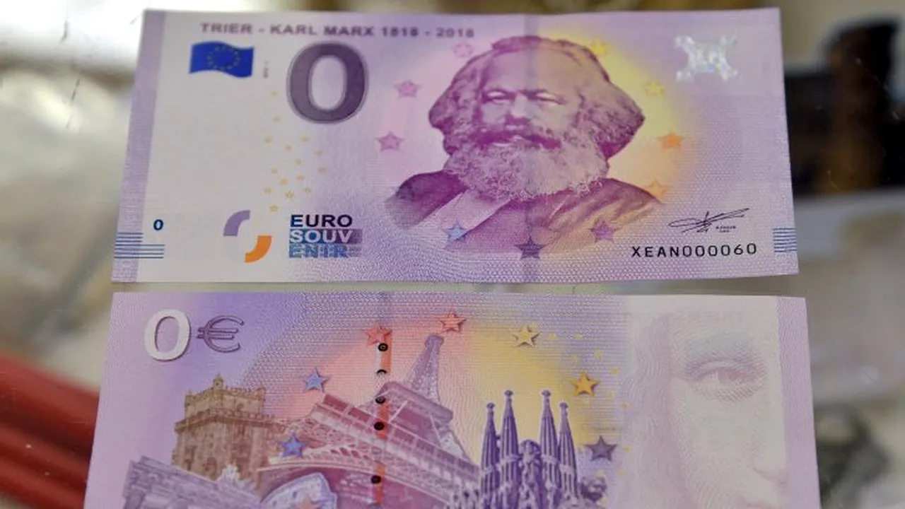 Cât costă o bancnotă de zero euro cu chipul lui Karl Marx. „Ne-am gândit că se potrivește perfect cu ideologia lui