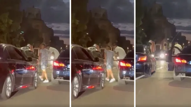 VIDEO Un polițist a fost agresat în trafic de un grup de scandalagii în timp ce se afla în mașina personală împreună cu familia sa