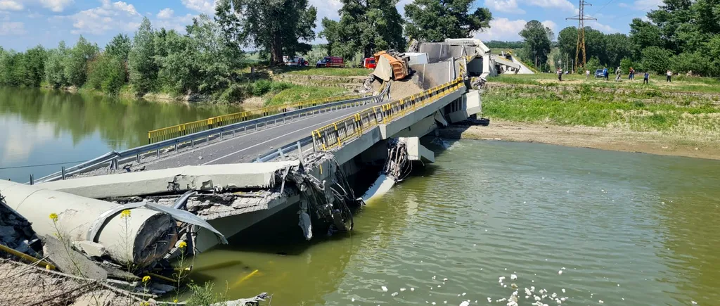 Intervenție dificilă pentru scoaterea olilor de sub podul prăbușit la Luțca. Cel puțin un animal este în viață