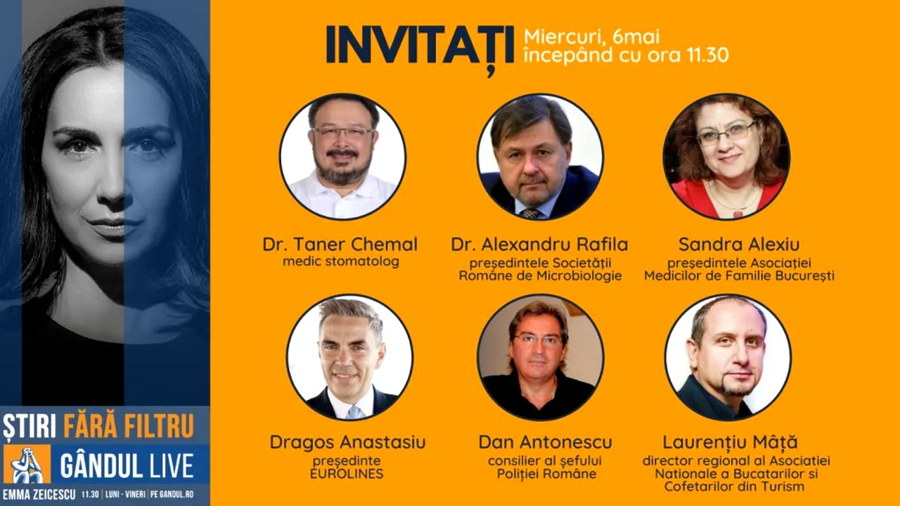 GÂNDUL LIVE. Dr. Alexandru Rafila și criminologul Dan Antonescu se află printre invitații Emmei Zeicescu în ediția de miercuri, 6 mai, de la ora 11.30