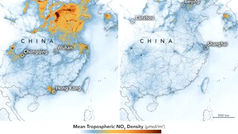 Gradul de poluare din China s-a redus datorită coronavirusului. Imaginile neașteptate publicate de NASA