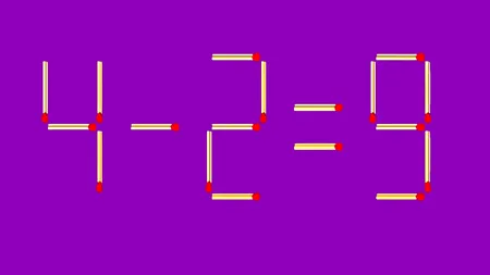 TEST IQ exclusiv pentru genii | Mutați 2 chibrituri pentru a corecta 4 - 2 = 9