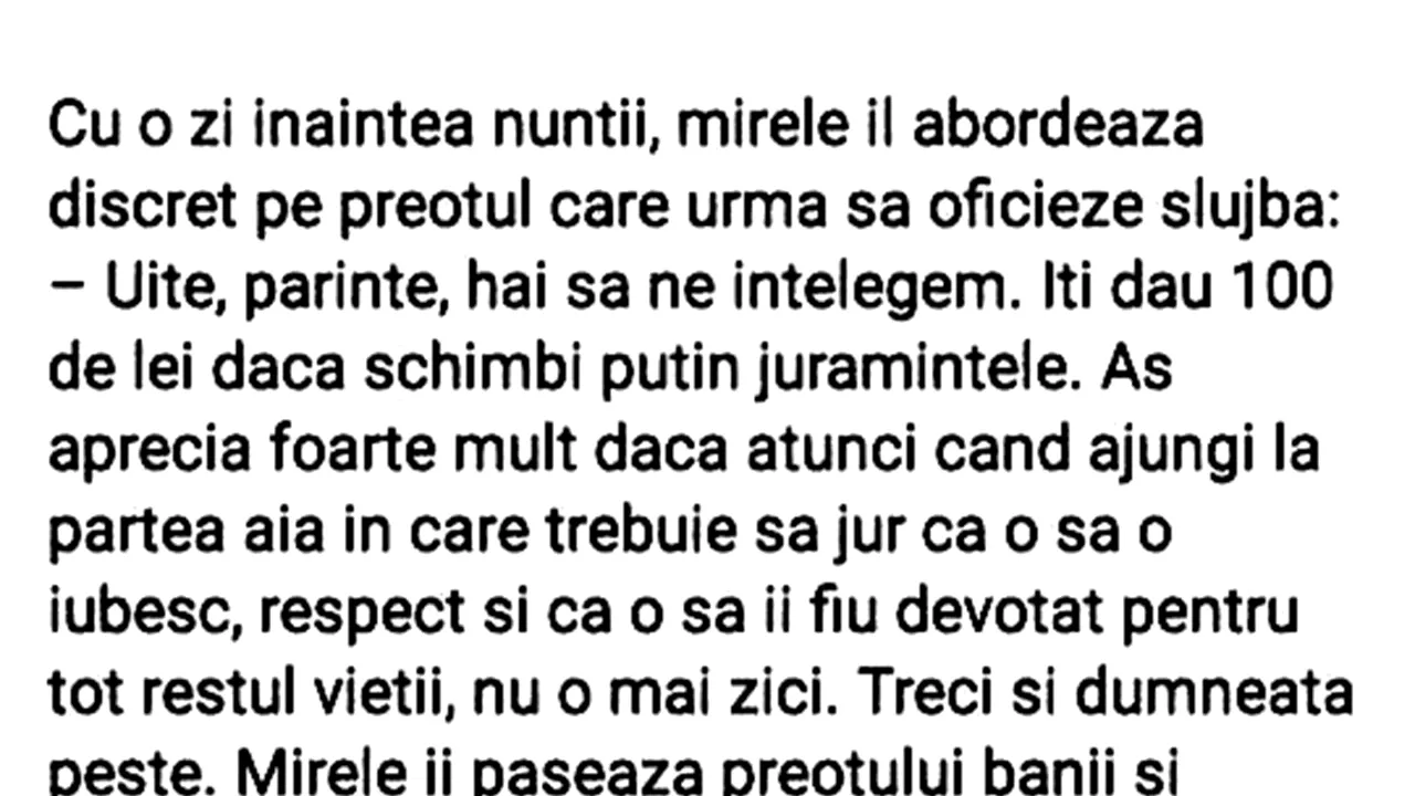 BANCUL ZILEI | Mirele și preotul șpăgar