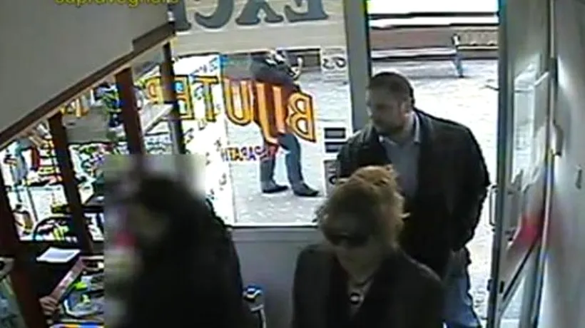 VIDEO Primele imagini cu cei doi escroci care au plecat cu 100.000 de euro dintr-o casă de schimb valutar