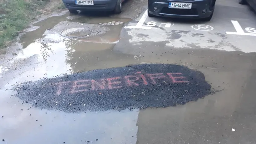 Strigăt de disperare: Petic de asfalt botezat „Tenerife pe o stradă plină de gropi din Alba Iulia - FOTO