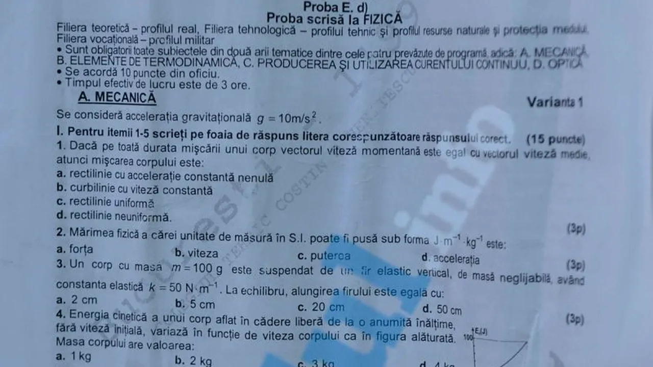BAC 2012 SESIUNEA TOAMNĂ. SUBIECTE FIZICĂ, sesiunea iunie-iulie 2012