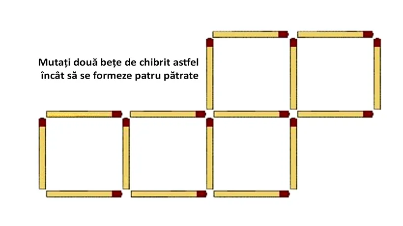 TEST IQ | Mutați două bețe de chibrit astfel încât să se formeze patru pătrate