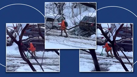 Imaginile cu o trotinetă împotmolită în zăpadă și cu un tânăr care se încăpățânează să o facă să meargă fac înconjurul internetului