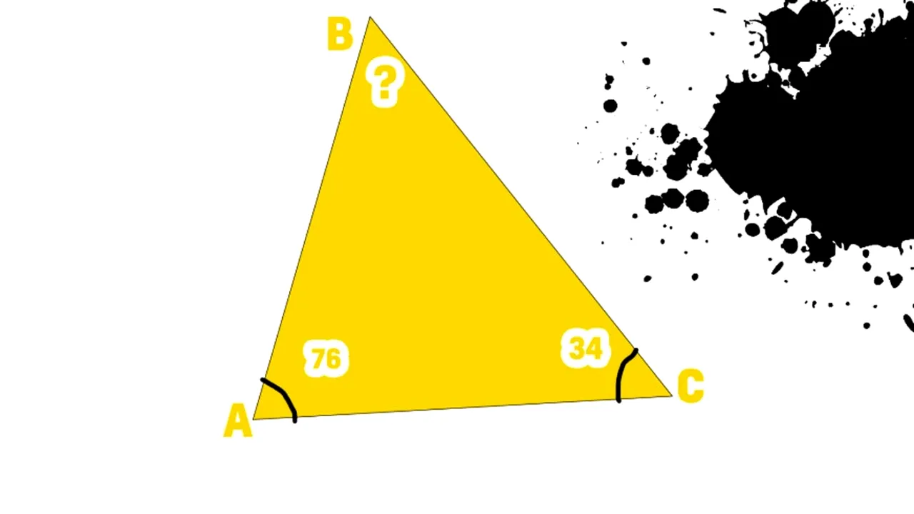 Test de trigonometrie | Câte grade are unghiul B, dacă A=76 și C=34?