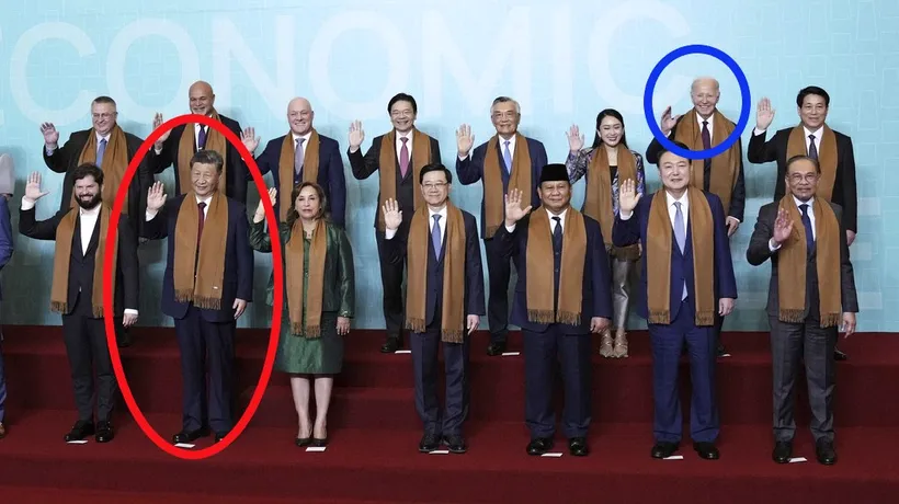 Joe Biden, ultimul venit la fotografia de grup în cadrul summitului APEC de la Lima. Xi Jinping, așezat în prim-plan