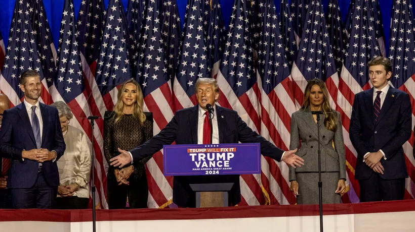 Galerie FOTO cu Donald Trump și familia sa la discursul „victoriei”. Ce alte persoane faimoase au fost prezente la eveniment