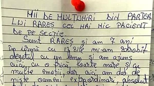 Scrisoarea emoționantă a unui băiețel din Cluj, adresată medicilor de la Urgențe: „Sunt Rareș și am 7 ani. În urmă cu 13 zile…”