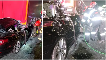 Tragedie pe A1. Tânăr de 22 de ani, mort după ce a intrat cu mașina sub un autocamion parcat regulamentar