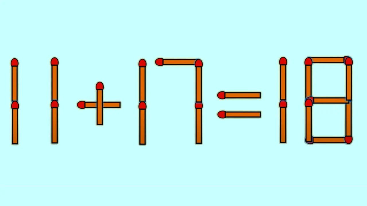 TEST IQ exclusiv pentru genii | Mutați un singur chibrit, pentru a corecta 11 + 17 = 18