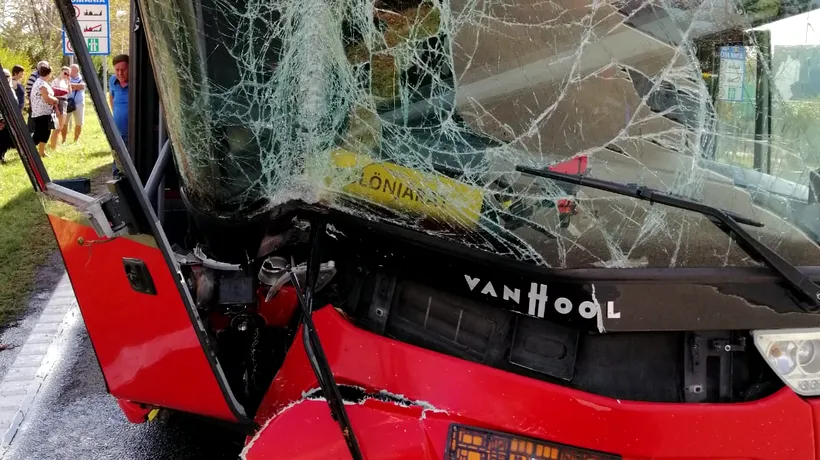 FOTO | Autocar cu 52 de pasageri la bord, implicat într-un accident în județul Vaslui. A rupt un stâlp, la ieșirea din Vama Albița